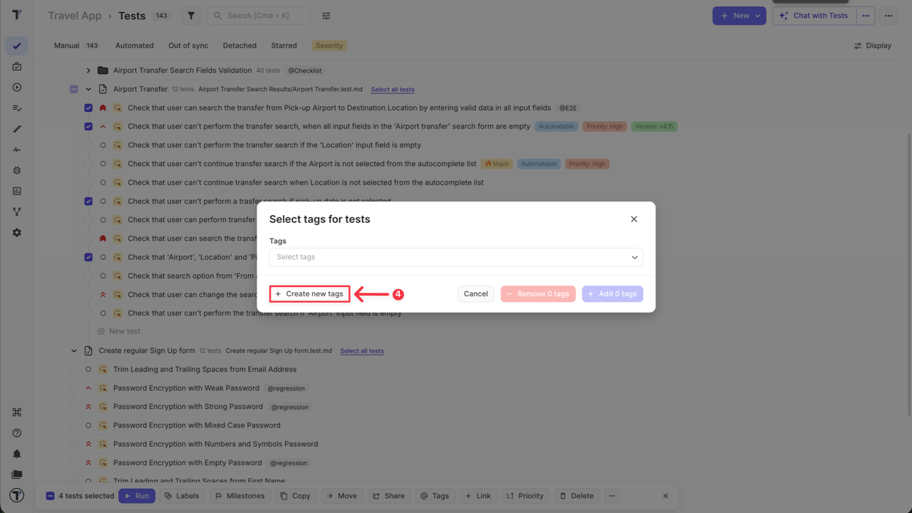 Create new tags link