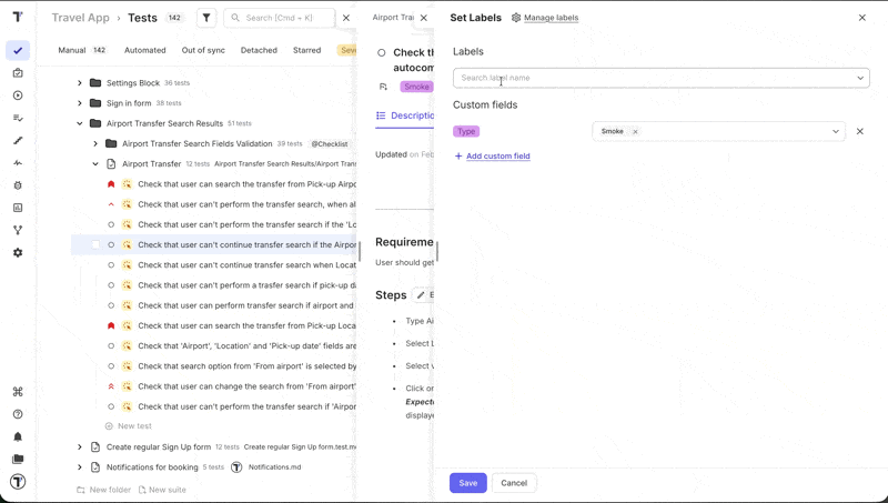 Testomatio - Assign Label & Custom Field