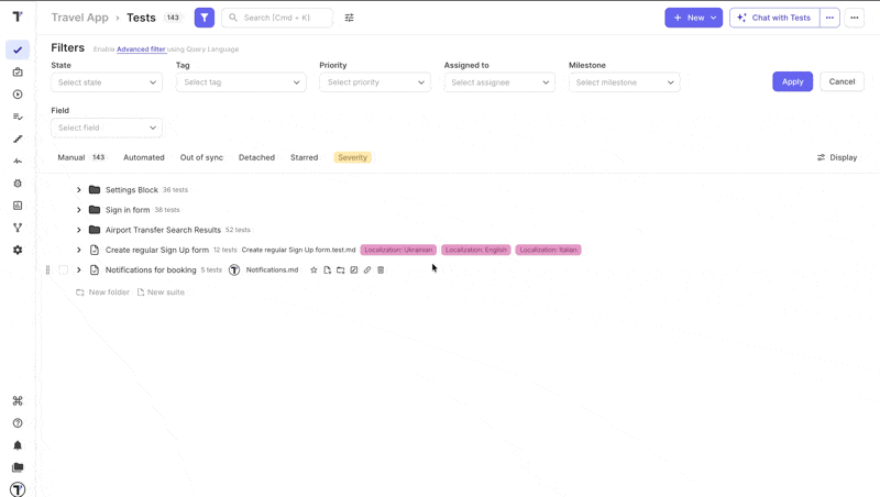 Testomatio - Multi-select Custom Field Filtering