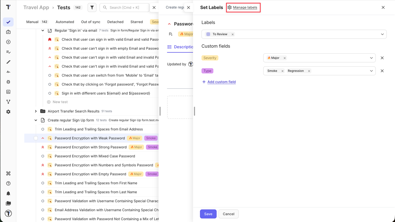 Testomatio - Manage Label & Custom Field