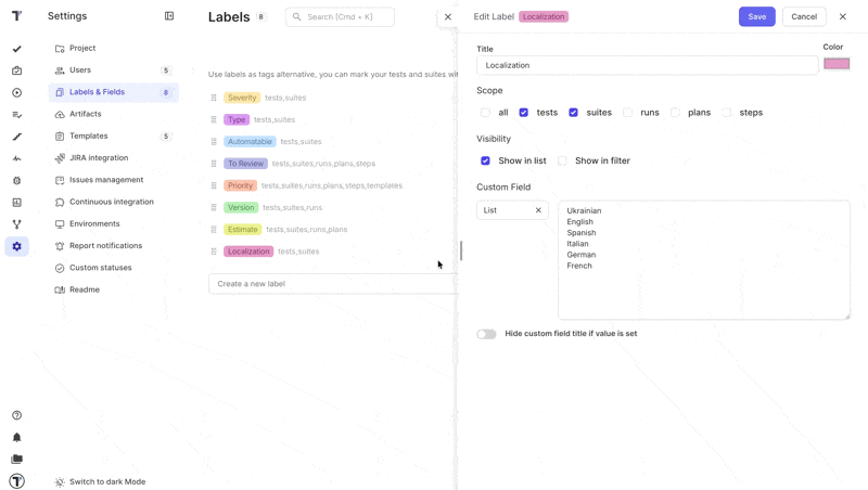 Testomatio - Multi-select Custom Field